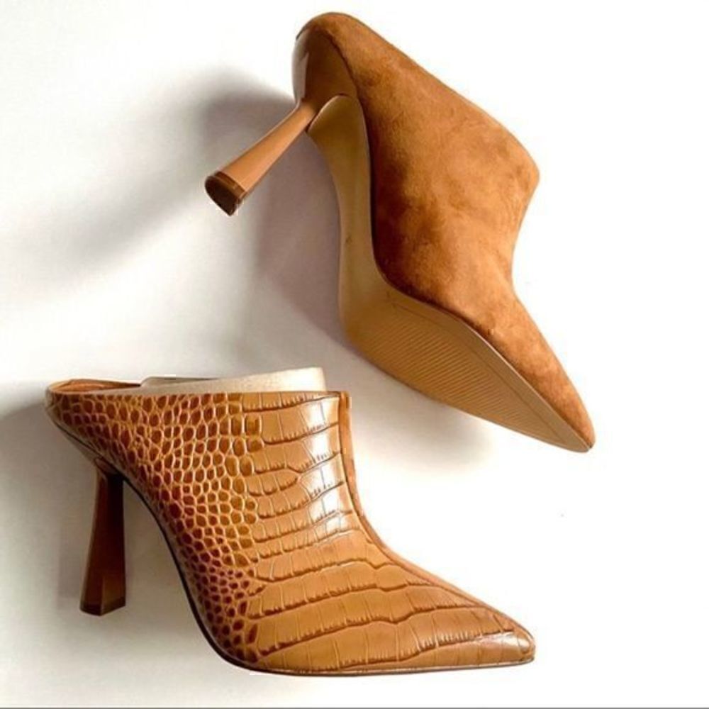 GIBSON LATIMER Brown Crock Print/Suede Heel mules